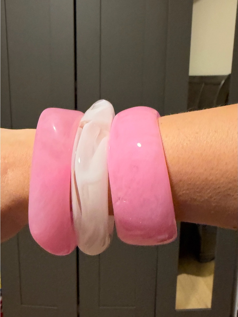 Pink and White Resin Bangle Set - Women Jewelry